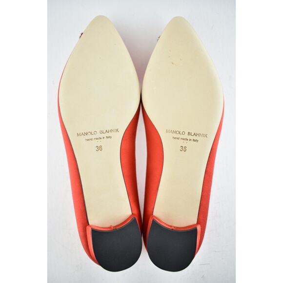 Manolo Blahnik Hangisi Red Satin Silver Jewel Buckle Ballerina Ballet Flat 36 - Picture 12 of 12